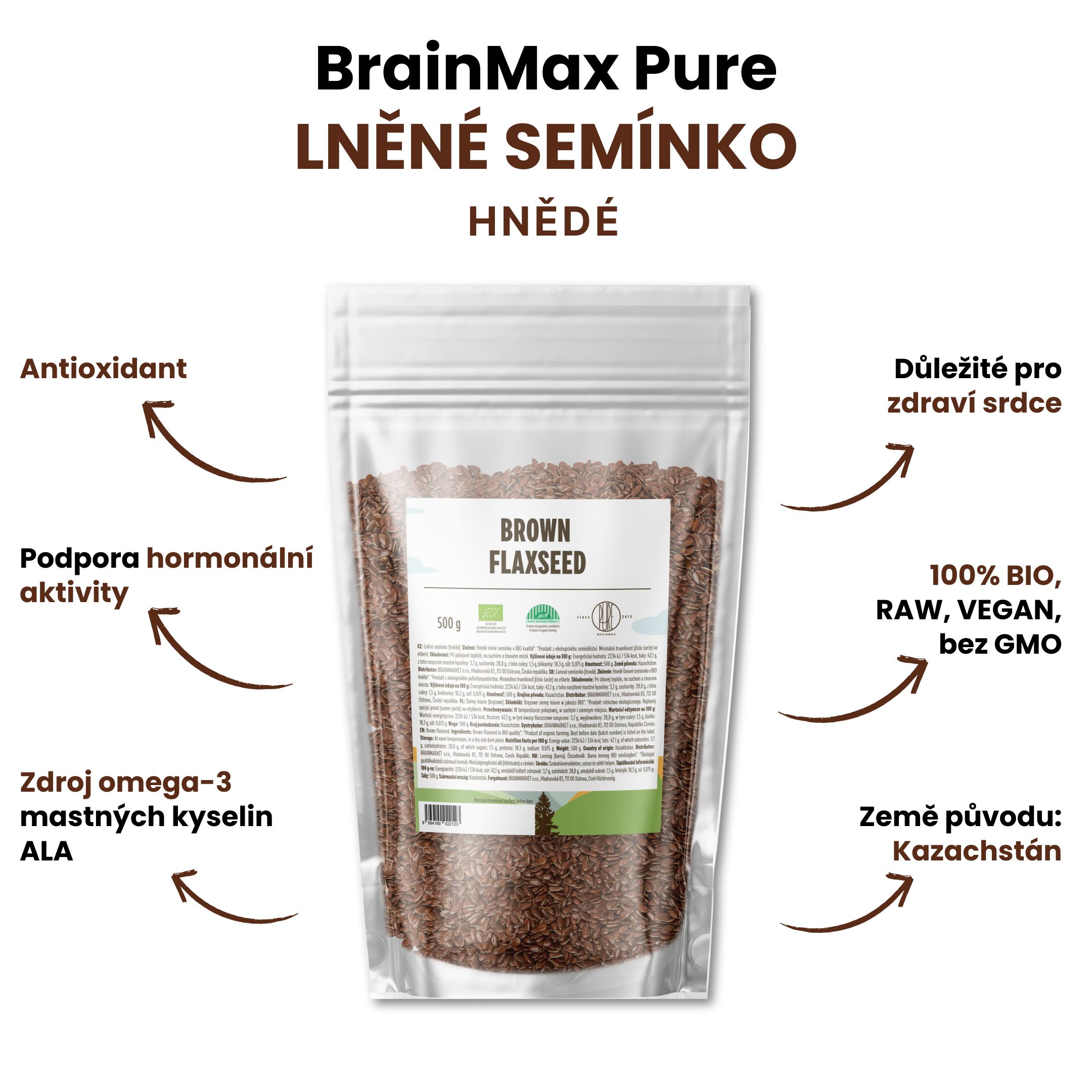 BrainMax Pure Lněné semínko (hnědé) BIO